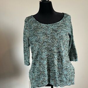 Teal Patterned 3/4 Sleeve Top
